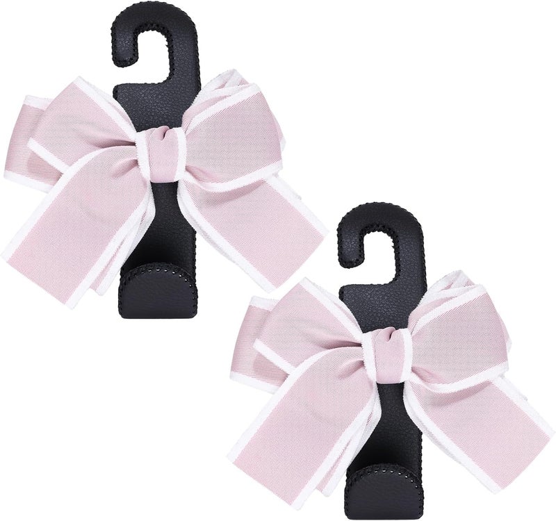 TISOHUGO Car Purse Hook, Cute Bow Hooks for Headrest - Leather U-Shaped Purse Holder for Car, Flexible Seat Back Organizer & Durable Vehicle Accessories for Bags, Coats & More (Black&Pink-2 Pack) - Image 1